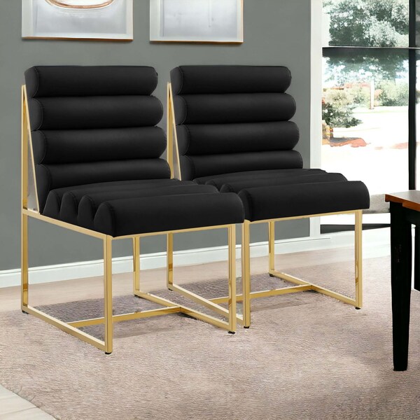 Homeroots Set of Two Tufted Black And Gold Upholstered Faux Leather Dining Side Chairs 545051 - main
