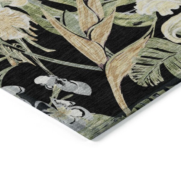 Homeroots 5' X 8' Black Beige And Fern Green Botanical Leaves Washable Indoor Outdoor Area Rug 618389 - main