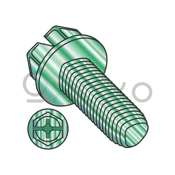 Oxoxo 10-32X3/8 Combo slot/phil Ind HW Grounding TT Alternate Thread Roll F/T Zinc Green BakeWax, 3000PK 579422 - main