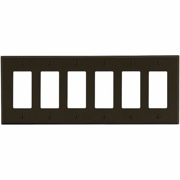 Hubbell Wiring Device-Kellems Wallplate, 6-Gang, 6) Decorator, Brown P266 - main
