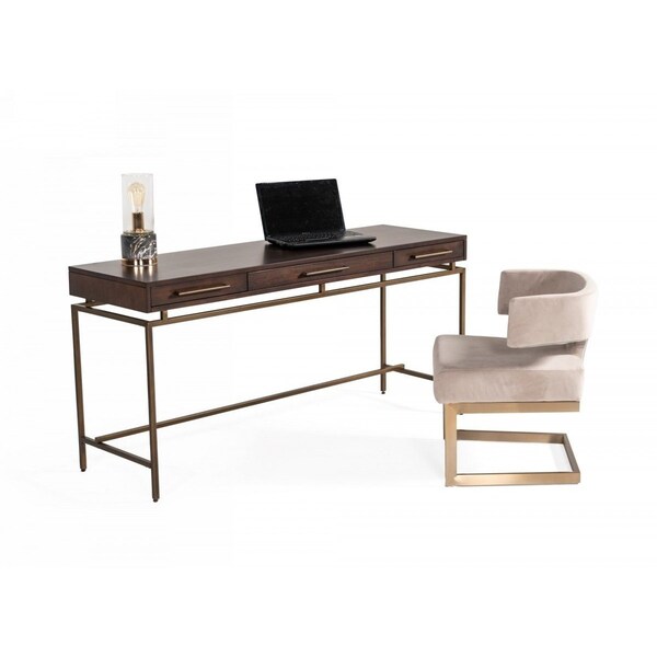 Homeroots 63" Dark Mango Manufactured Wood Rectangular Writing Desk With Three Drawers 482428 - main