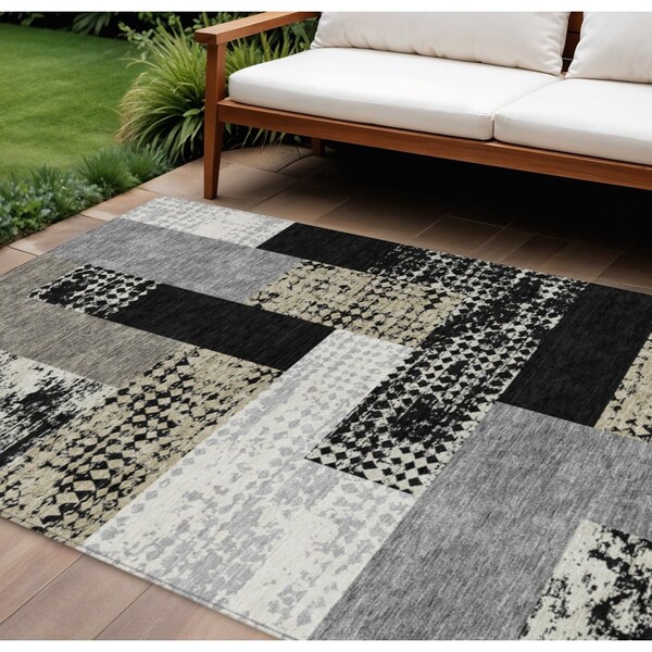 Homeroots 8' X 10' Black Taupe And Ivory Geometric Washable Indoor Outdoor Area Rug 612391 - main
