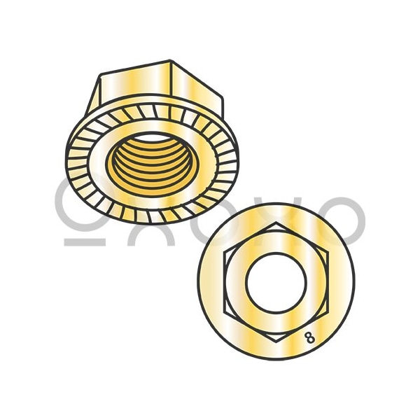Oxoxo M16-2.00 Din 6923 Metric Class 8 Hex Flange Nut Serrated Zinc Yellow ROHS, 300PK 624633 - main