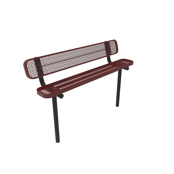 Mytcoat 6ft Outdoor Bench with Back, Inground, Red, Expanded Metal, Textured Coating 804181 - main