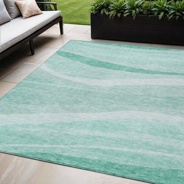 Homeroots 5' X 8' Aqua And Sky Blue Abstract Washable Indoor Outdoor Area Rug 603702 - main