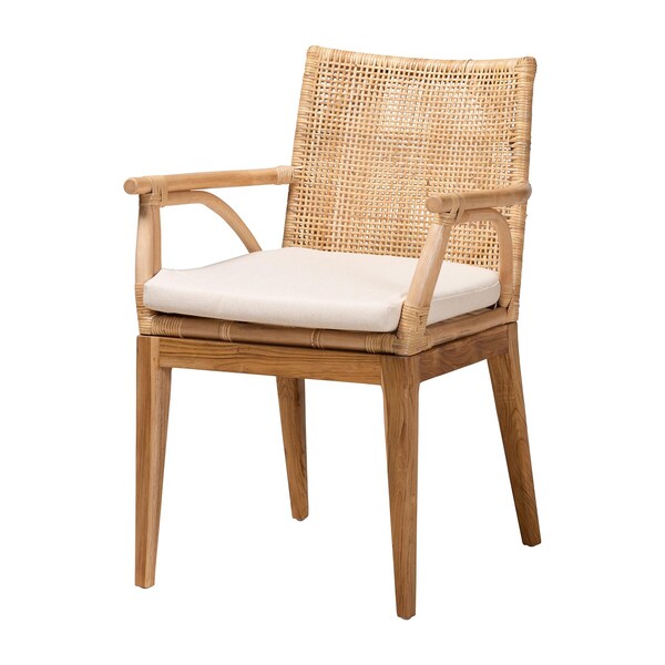Bali & Pari Storsel Modern Bohemian Natural Rattan and Teak Wood Dining Armchair 232-13251-ZORO - main