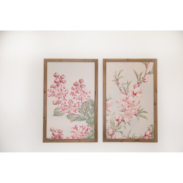 Homeroots Set of Two Pink And Green Flower Floral Wood Framed Art, 2PK 636018 - main