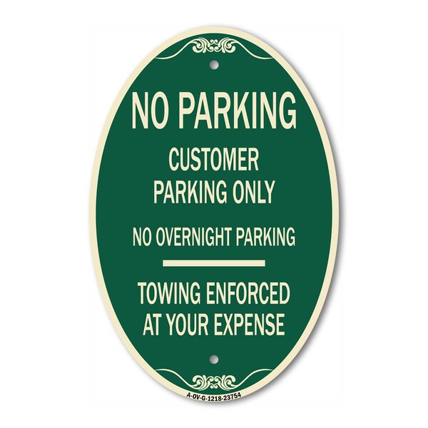 Signmission No Parking Customer Parking Only No Overnight, 12 In X 18 In Architectural, Heavy Gauge Aluminum A-OV-G-1218-23754 - main