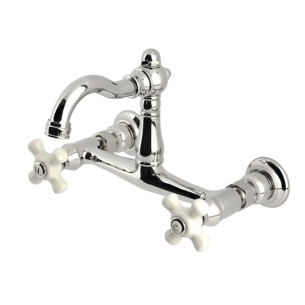 Kingston Brass Two-Handle Wall Mount Bridge Kitchen Faucet, Polished Nickel KS3256PX - main