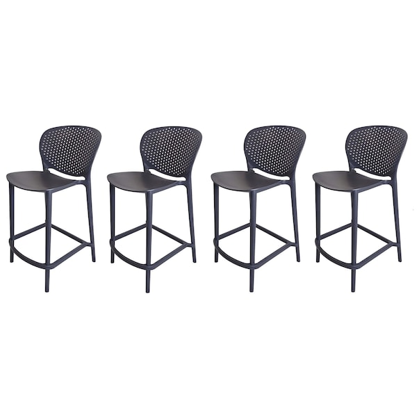 Homeroots Set of Four 30" Dark Gray Heavy Duty Plastic Low Back Bar Height Bar Chairs, 4PK 555084 - main