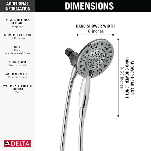 Delta In2ition 4-Spray 1.75GPM Two-In-One Shower Head Chrome 75494 - main