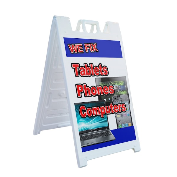 Signmission We Fix Tablets Phones Computers, A-Frame & 2 Decals Installed, Heavy-Duty Plastic Frame SBHD-D-2436-WeFixTabletsPhonesComputers - main