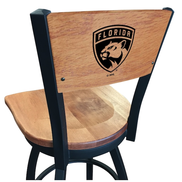 Holland Bar Stool Co 36" Blk Wrinkle Florida Panthers Swivel Bar Stool, Laser Engraved Back L03836BWMedMplAFlaPanMedMpl - main