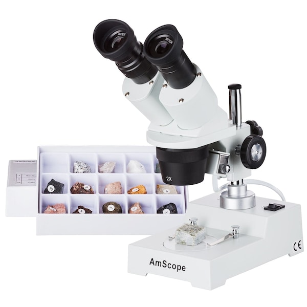 Amscope SE303 Compact Multi-Lens Binocular Stereo Microscope 20X-40X on Metal Pillar Stand w/Reverse Angled SE304R-P-RK15 - main