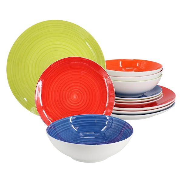 Hometrends Crenshaw 12 Piece Fine Ceramic Dinnerware Set in Assorted Colors 129480.12 - main