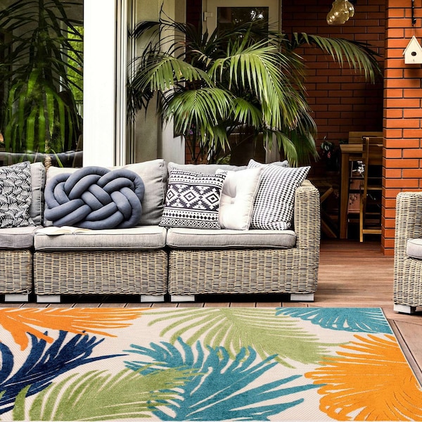 World Rug Gallery Amalfi Contemporary Tropical Floral Indoor/Outdoor Area Rug 10 ft x 14 ft Multi 8013MULTI10X14 - main