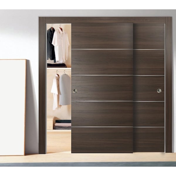 Sartodoors Sliding Closet Bypass Doors with hardware, Planum 0020 Chocolate Ash, Sturdy Rails Moldings Trims H PLANUM0020DBD-CA-36 - main