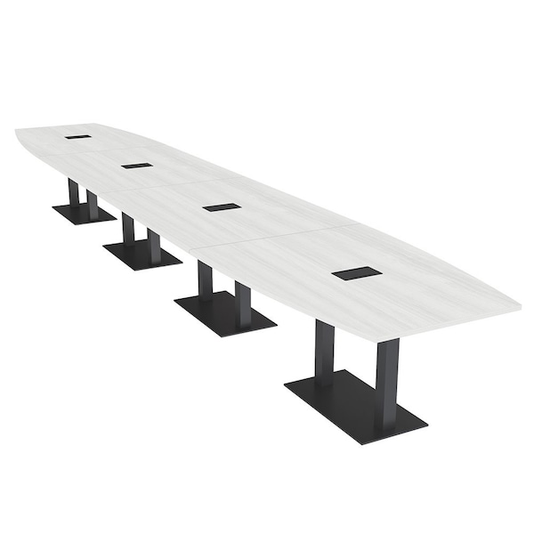 Skutchi Designs Boat Conference Table With Power Unit, 48 in W, 264 in L, White HAR-BOT-48x264-DOU.BK-WA7976-EBLK - main