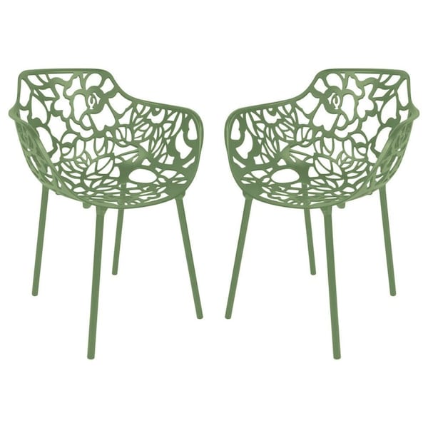 Leisuremod Modern Devon Aluminum Armchair, Khaki Green, 2PK DCA23G2 - main