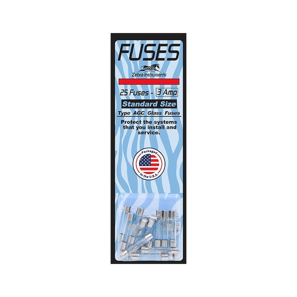 Zebra Instruments 25 3A AGC Fuses Glass Type ZFG03 - main