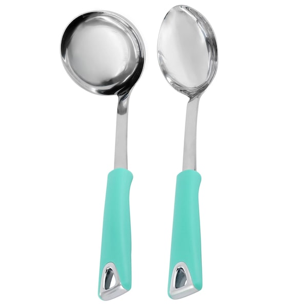 Martha Stewart Everyday Drexler 2 Piece Ladle and Serving Spoon Kitchen Tool Set in Turquoise 141053.02 - main