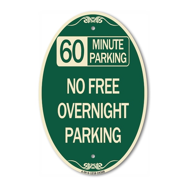 Signmission 60 Minute Parking - No Free Overnight Parking, 12 In X 18 In Architectural, Heavy Gauge Aluminum A-OV-G-1218-24368 - main