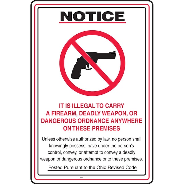 Accuform IT IS ILLEGAL TO CARRY A FIREARM, DEADLY WEAPON, OR DANGEROUS ORDINANCE ANYWHERE ON THESE PREMISES MACC547VA - main