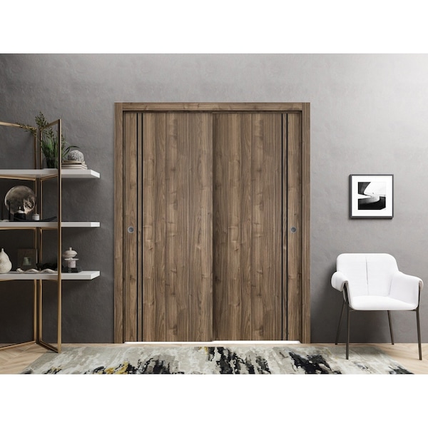 Sartodoors Sliding Closet Bypass Doors, Planum 0016 Walnut and Aluminum Strips, Sturdy Rails Moldings Trims Ha PLANUM0016DBD-WLN-48 - main