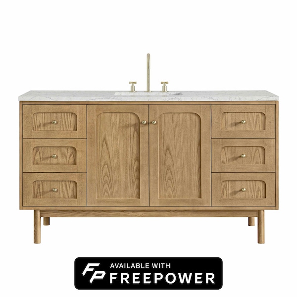 James Martin Vanities Laurent 60 in. Single Vanity, Light Natural Oak, w/ 3 CM Eternal Jasmine Pearl Silestone Top 545-V60S-LNO-FEJP - main