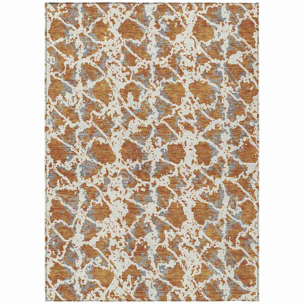 Homeroots 8' X 10' Copper And Ivory Abstract Washable Indoor Outdoor Area Rug 614152 - main