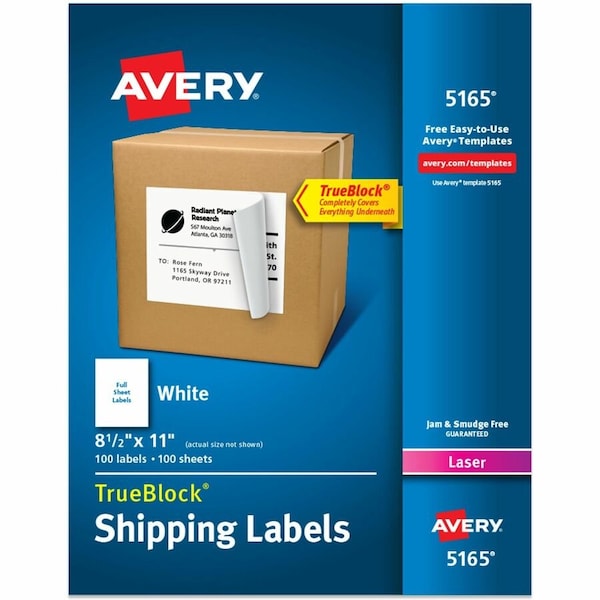 Avery White Shipping Labels With TrueBlock Technology, 8-1/2" x 11" 5165 - main