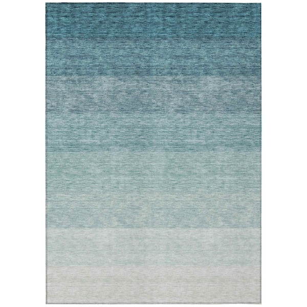 Homeroots 9' X 12' Teal Blue And Ivory Ombre Washable Indoor Outdoor Area Rug 595839 - main