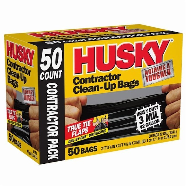 3M 42 Gal Poly - America HK42WC050B Black Husky 3-Mil Contractor Trash Bag, 50-Pack 4535-XXL - main