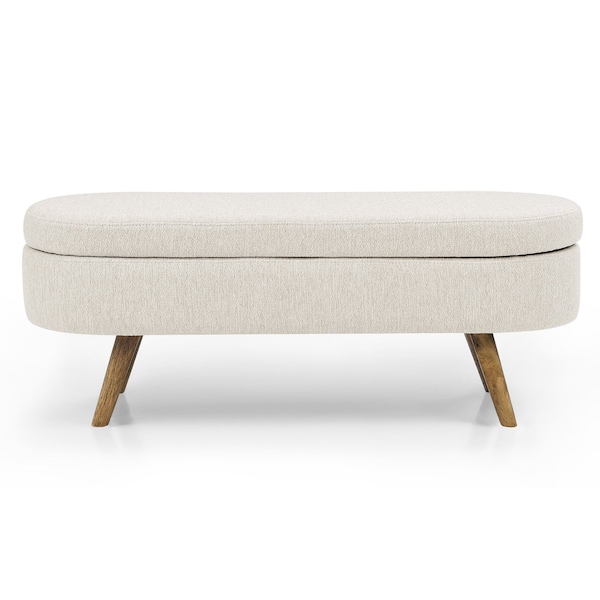 Homeroots 44" Beige and Brown Linen Upholstered Storage Bench with Flip Top 555443 - main