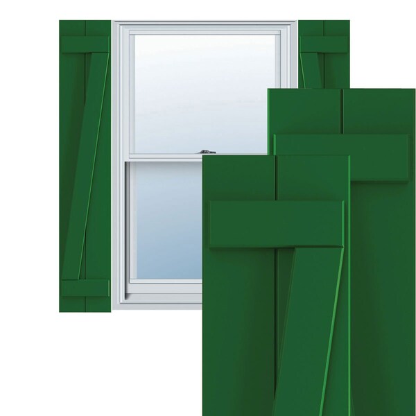 Ekena Millwork True Fit PVC Two Board Joined Board-n-Batten Shutters w/Z-Bar, Viridian Green , 10 3/4W x 80H, PR TFP102BBF11X080HG - main