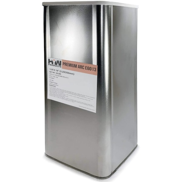 Hyw Products E6013 1/8in Premium Arc Stick Electrodes 14in Welding Rod Hermetically Sealed 50-Pound Can 46013180-50 - main