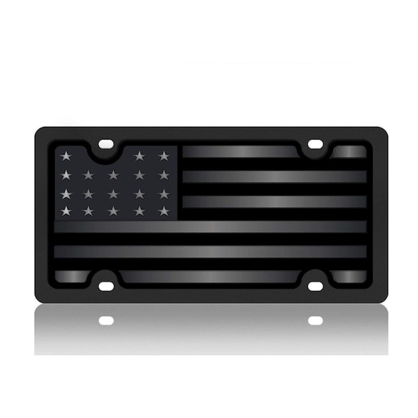 Overtime Carbon Steel License Plate - Blacked Out USA Flag, Matte Black with Black Mirror Stars OV1111146 - main
