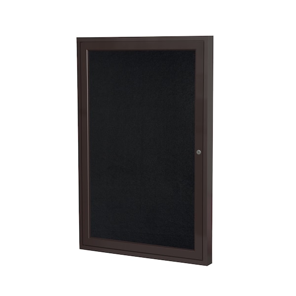 Ghent 1 Door Enclosed Recycled Rubber Bulletin Board, Bronze Aluminum Frame, 3'H x 2'W, Black PB13624TR-BK - main