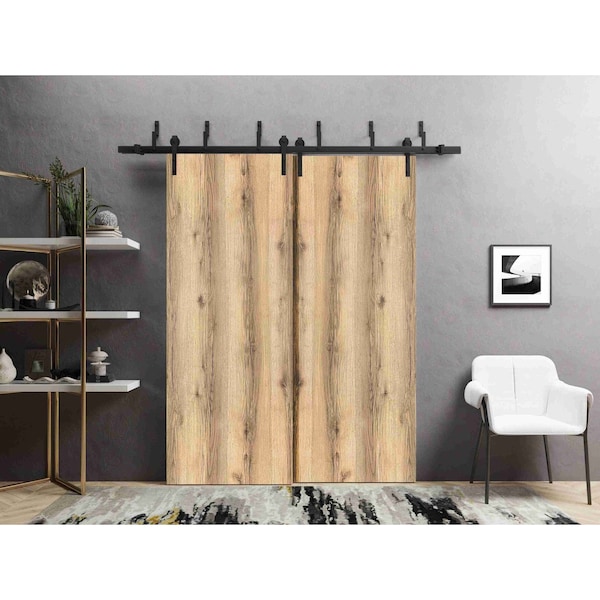 Sartodoors Barn Bypass Doors with 6.6ft Hardware, Planum 0010 Oak, Sturdy Heavy Duty Rails Kit Steel Set, Doub PLANUM0010BBB-DUB-6496 - main