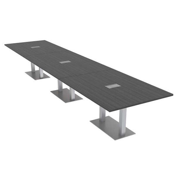 Skutchi Designs Rectangle Conference Table With Power Unit, 48 in W, 192 in L, Grey HAR-REC-48X192-DOU-WA7949-ESIL - main