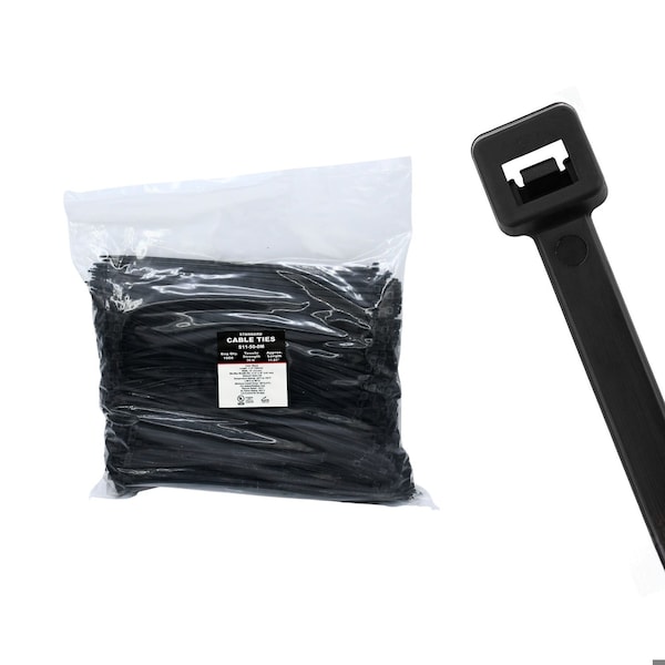 Cable Ties Unlimited Cable Tie, 11 in L, 50 lb Strength, 3.2 in Max Bundle Dia, Nylon 6/6, UV Resistant, Black, 1000PK S11-50-0M - main