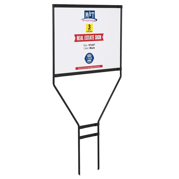 M&T Displays Real Estate Yard Sign, Open House Sign, Landscape 24x18 Inch 44 Tall Black Metal-3 Pack URESB0H024X9003 - main