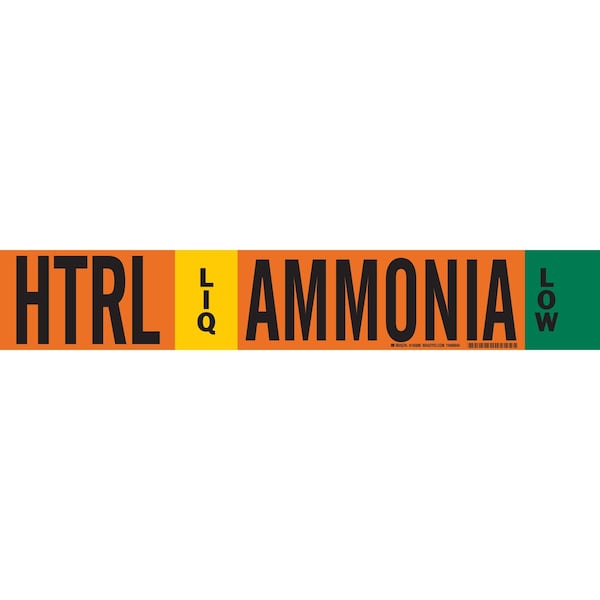 Brady HTRL LIQ AMMONIA LOW Pipe Marker, 4in H x 24in W, Fits Pipes 8in Dia. or Larger 145886 - main