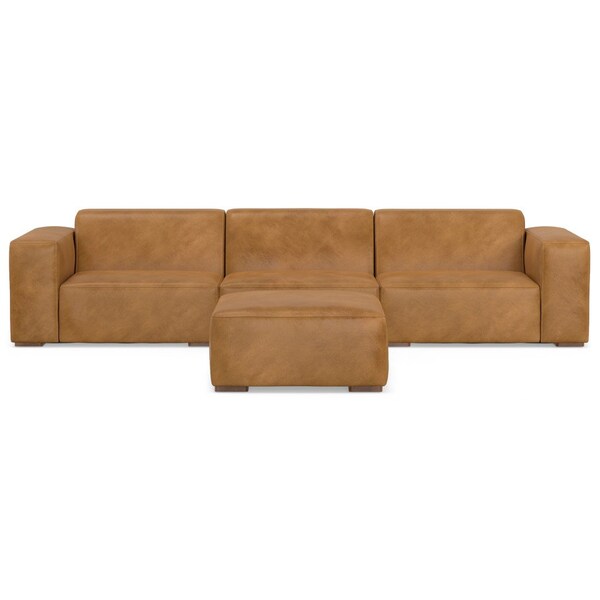 Homeroots 122" Sienna Leather Sofa With Ottoman With Brown Legs 641056 - main