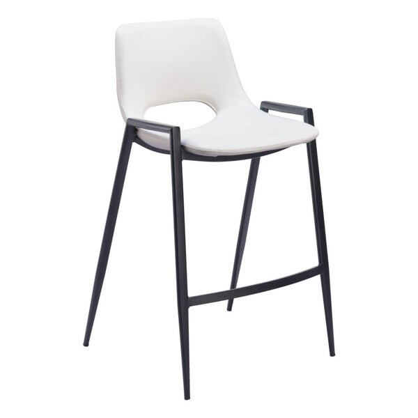 Homeroots Set of Two 26" White and Black Faux Leather and Steel Low Back Counter Height Bar Chairs 555674 - main