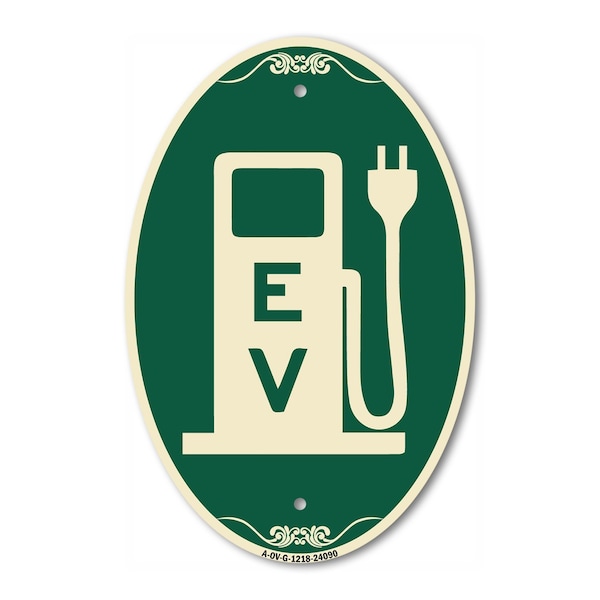 Signmission Ev Electric Vehicle Charging Station, 12 Inch X 18 Inch Architectural Oval, Heavy Gauge Aluminum A-OV-G-1218-24090 - main