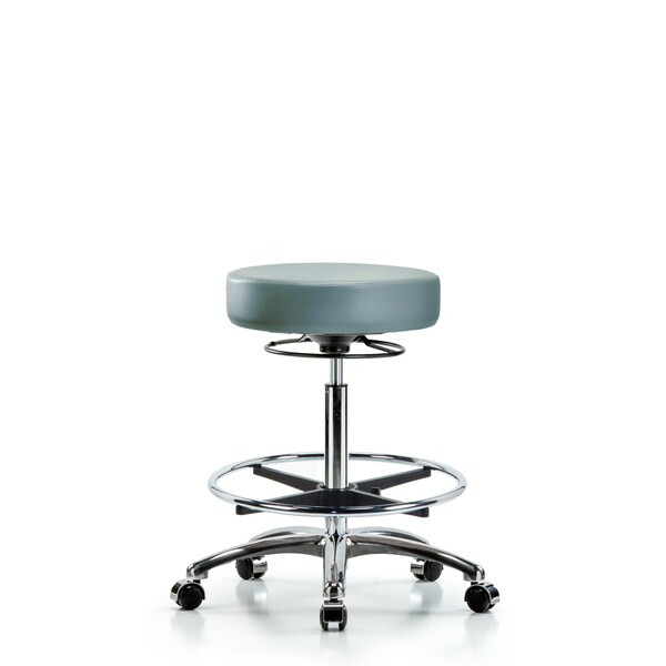 Blue Ridge Ergonomics Vinyl Stool, Chrome, High Bench, Foot Ring, Casters, Storm BR-VHBSO-CR-CF-CC-8822 - main