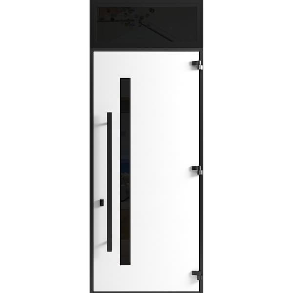 Vdomdoors Front Exterior Prehung Steel Door Ronex0144 Grey 96 Transom Window Sidelite Entry Metal Modern RONEX0144EXD-GRE-W36xH96+16-LH-I - main