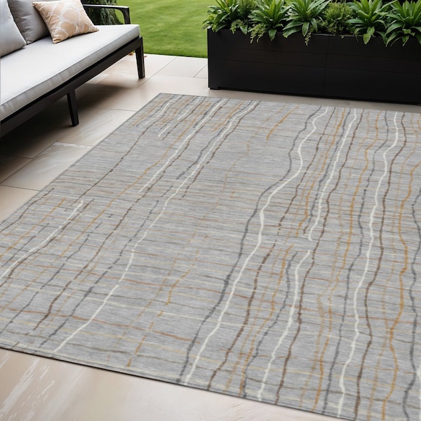Homeroots 5' X 8' Gray Brown And Ivory Striped Washable Indoor Outdoor Area Rug 597392 - main