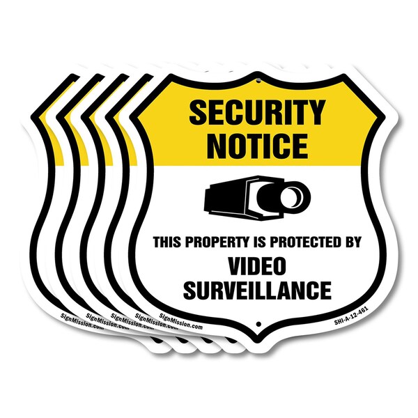 Signmission Security Notice Shield Sign This Propert, 12 inch X 12 inch, Aluminum Metal Sign, 5PK SHI-A-5Pack-12-461 - main